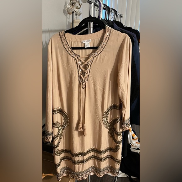 Stunning Tan & Brown (Heavily) Beaded Shift Dress by Venus - Picture 1 of 3